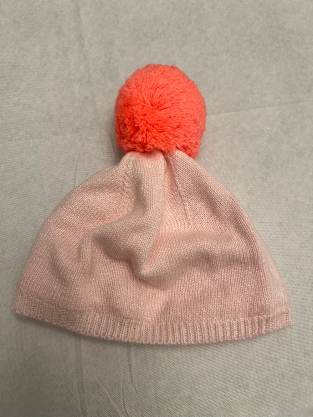 Janie and Jack | Infant Baby Pink Beanie Hat with Coral Pom Pom Size 0-3M